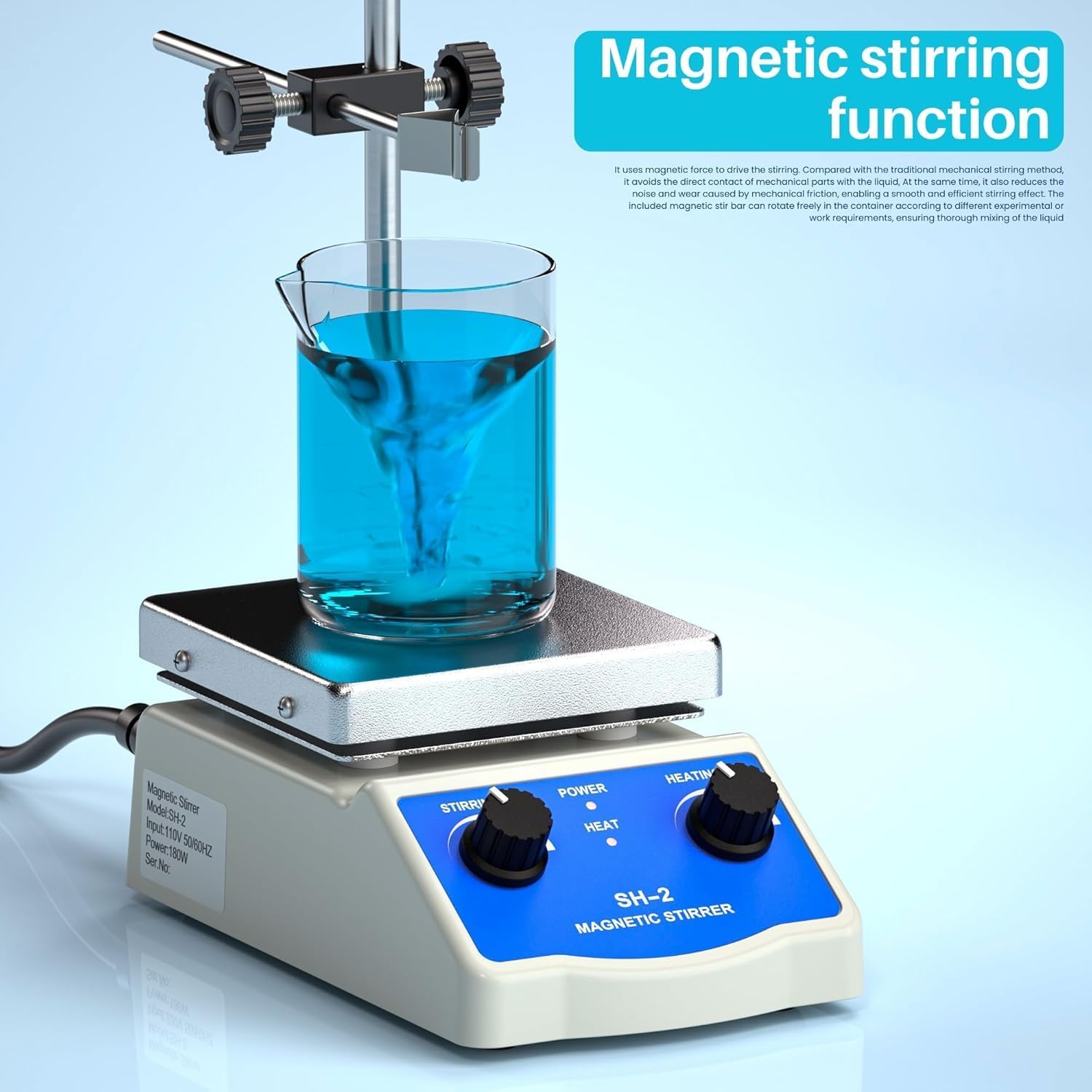 Agitadora Magnética Placa Caliente con Recuperador de Barra Agitadora, 100-2000RPM Agitador de Placa Caliente, Max.270℃ Agitador Magnético de Placa Calefactora, Max.2000ml Agitador Magnético