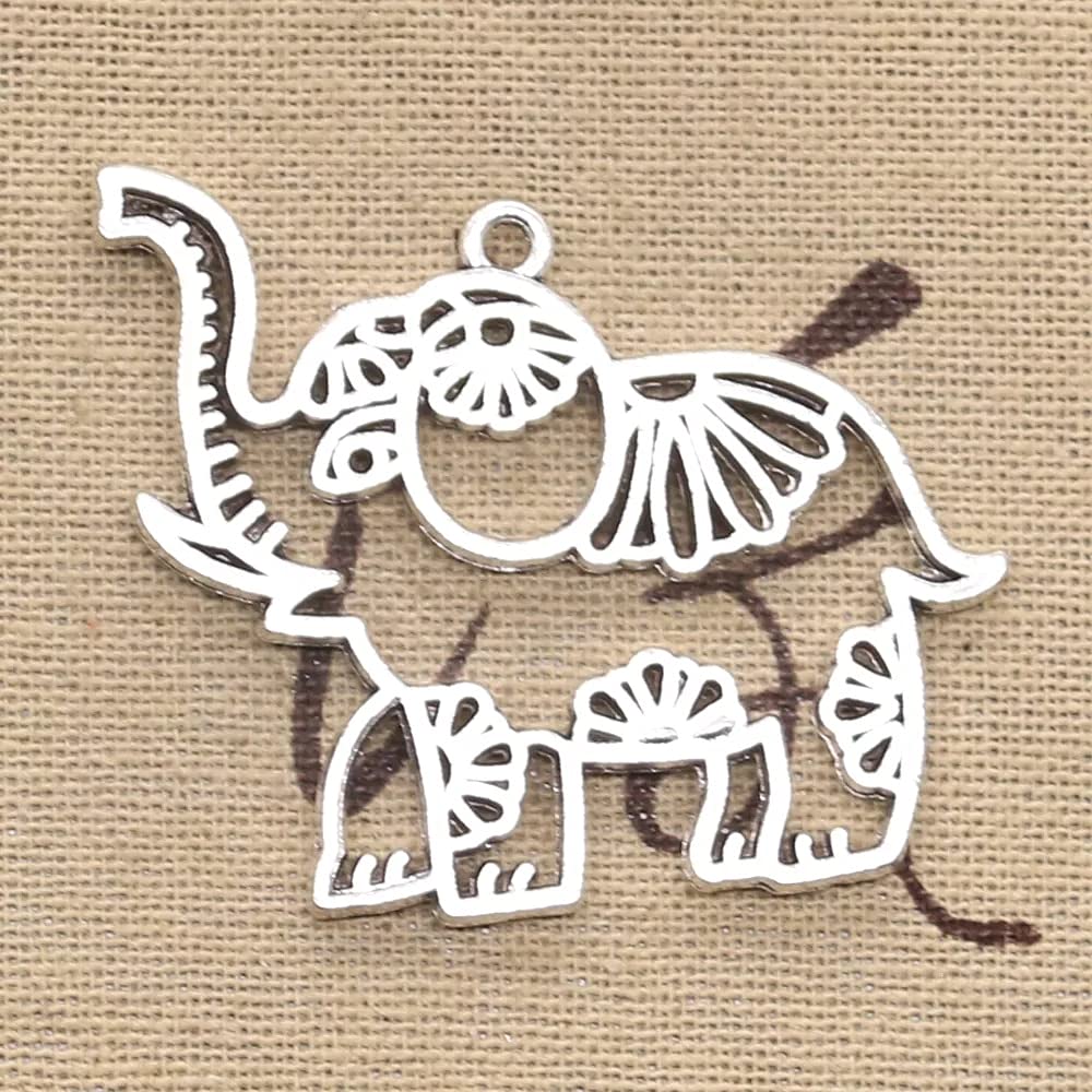 FZSWD 3pcs Charms Hollow Elephant 41X50mm Antique Silver Color Plated Pendants Making Diy Handmade Tibetan Silver Color Jewelry