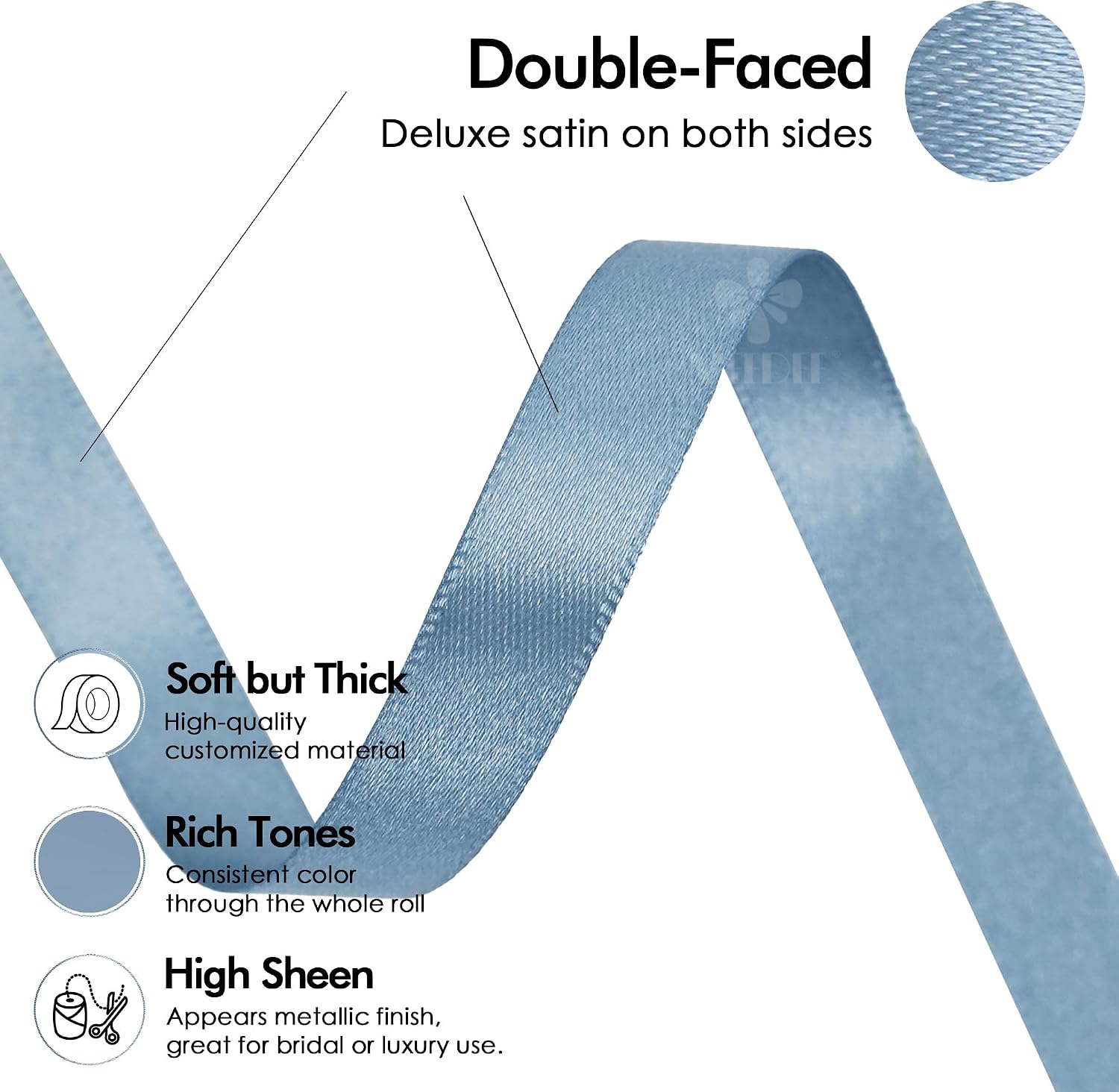 MEEDEE Dusty Blue Satin Ribbon 3/8 Inch Lux Double Sided Satin 100 Yards Roll Thin Blue Ribbon for Gift Wrapping, Party Supply, Birthday, Baby Shower, Wedding, DIY Crafts, Festival Supplies
