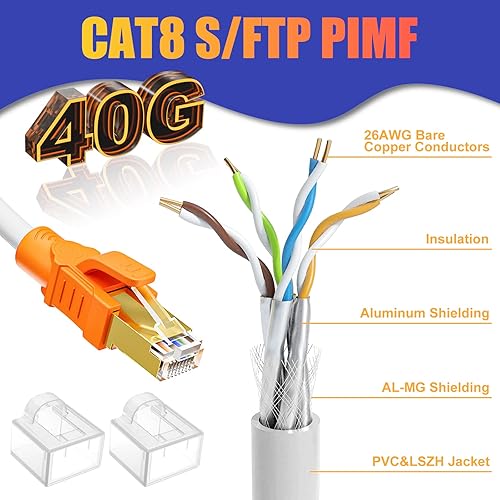 Miniatura 3 de Cable Ethernet Cat 8 de 30 pies blindado, para interiores y exteriores, cable de red de entierro directo de alta velocidad 26 AWG, 40 Gbps 2000 Mhz,