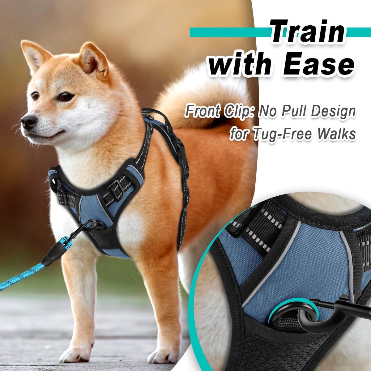 barkbay dog harness no pull for large dogs - adjustable, reflective, comfortable, no choke, heavy-duty - perfect for outdoor training, walking, and hiking - strong & durable - l & navy large navy