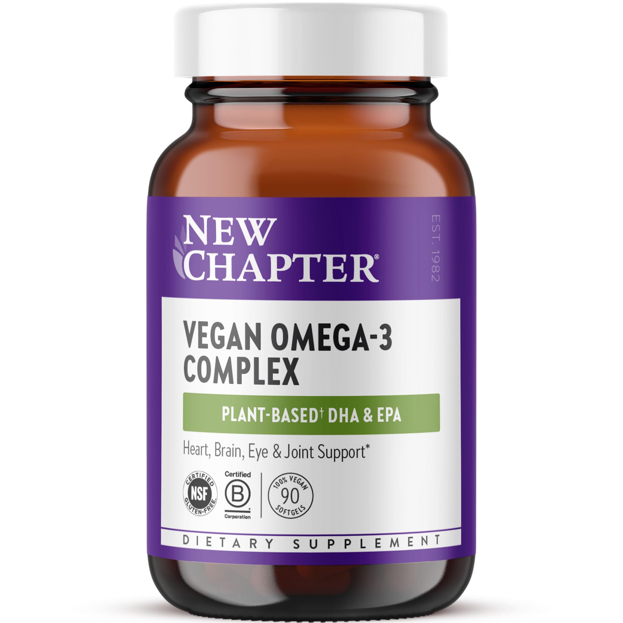 New Chapter Vegan Algae Oil, DHA, EPA, and DPA Supplement - Vegan Omega-3 Complex for Heart, Brain, Eye & Joint Support - 90 Softgels 90 Count (Pack of 1)