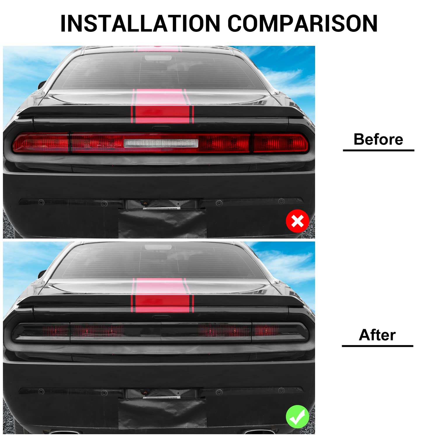 Jimen Compatible avec Dodge Challenger 2009-2014, 4 pièces de garniture de phare arrière accessoires extérieurs