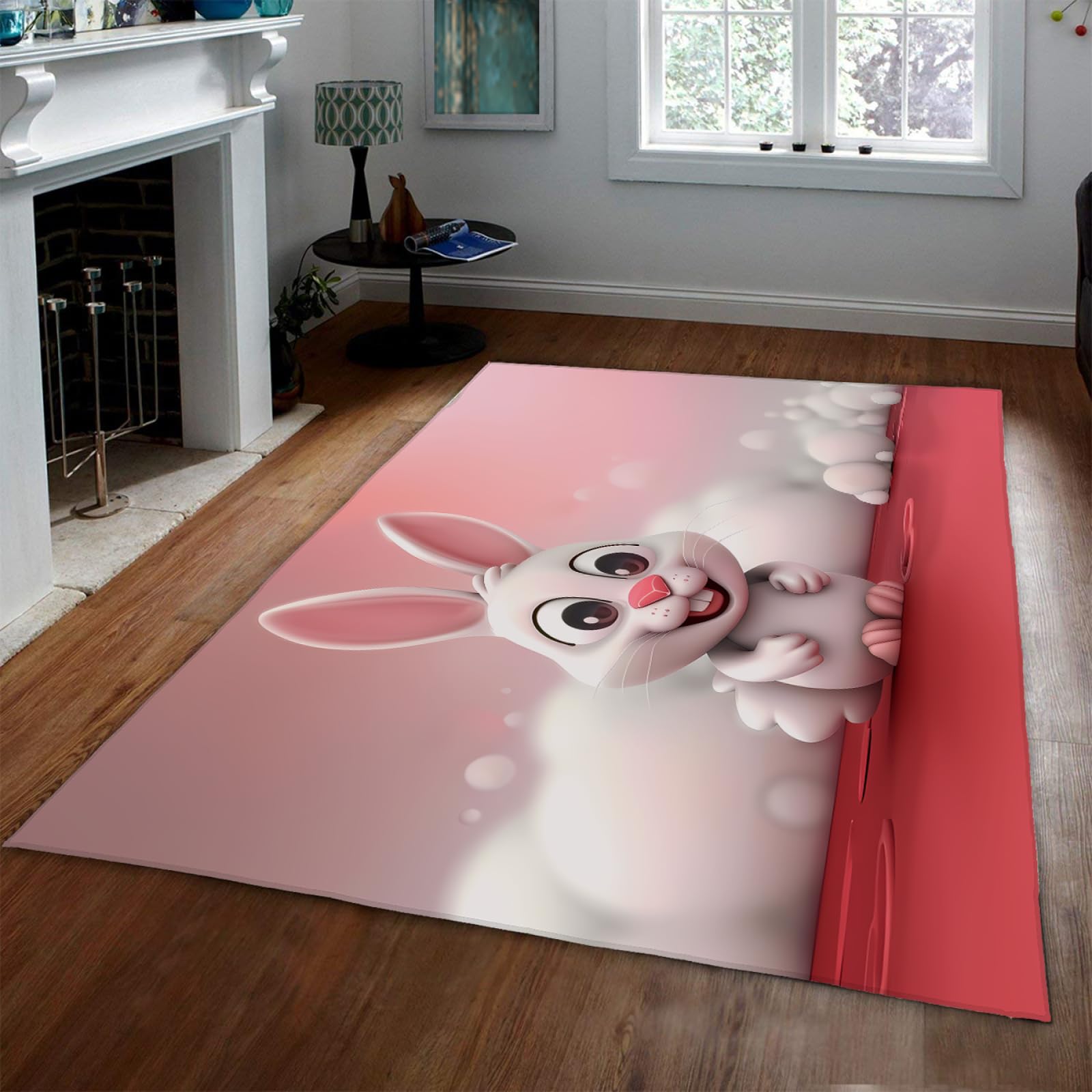 Uroczy królik dywanik do pokoju dziecięcego 13 cm x 18 cm kreskówka króliczek zwierzę biała chmura różowe dywany antypoślizgowy niski runo zmywalny dywan do sypialni klasy