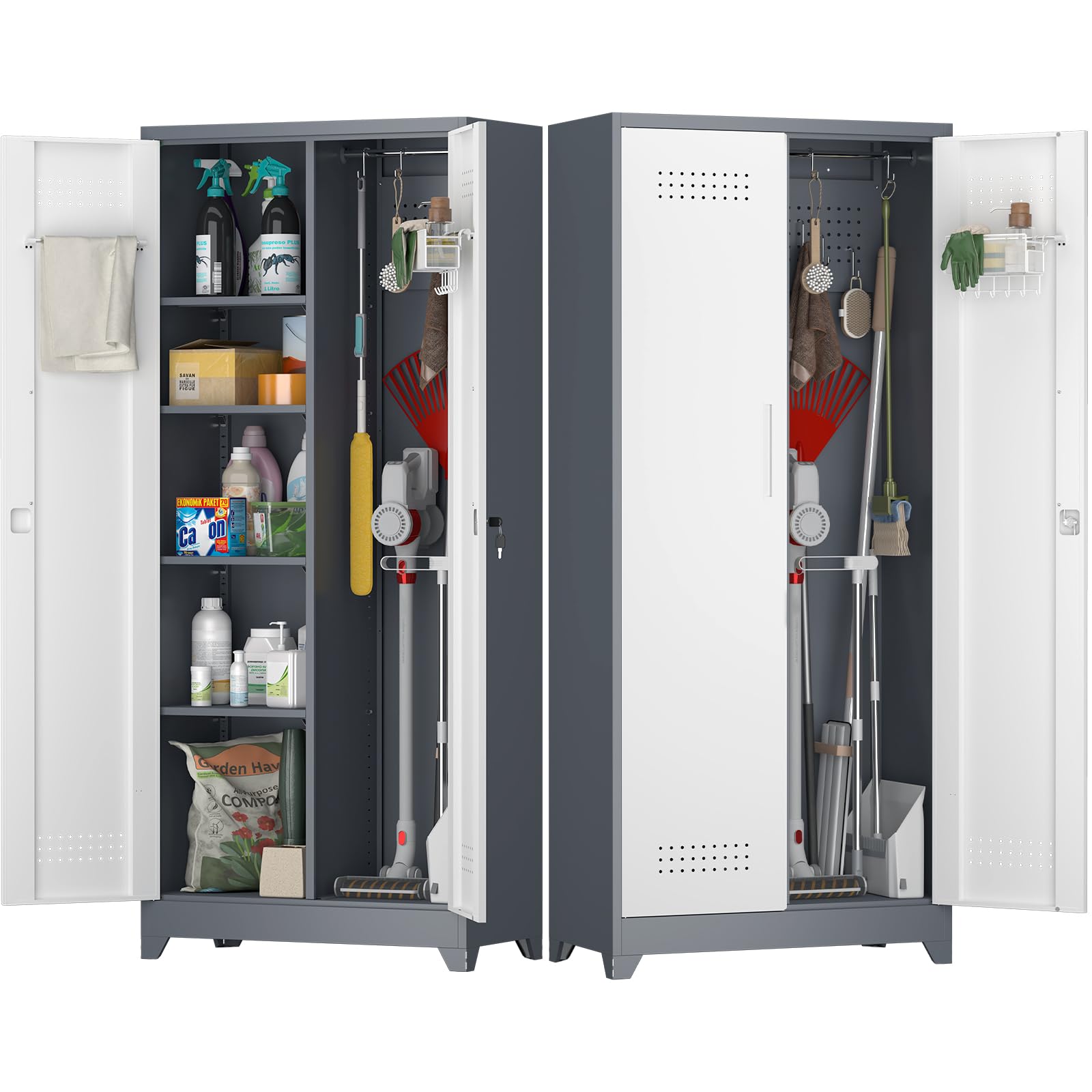 STEELIST Storage Cabinet Heavy Duty, Laundry Room Cabinets with Pegboard, Locking Tool Cabinets for Office, Home, 72.8" Tall Storage Cabinet with 2