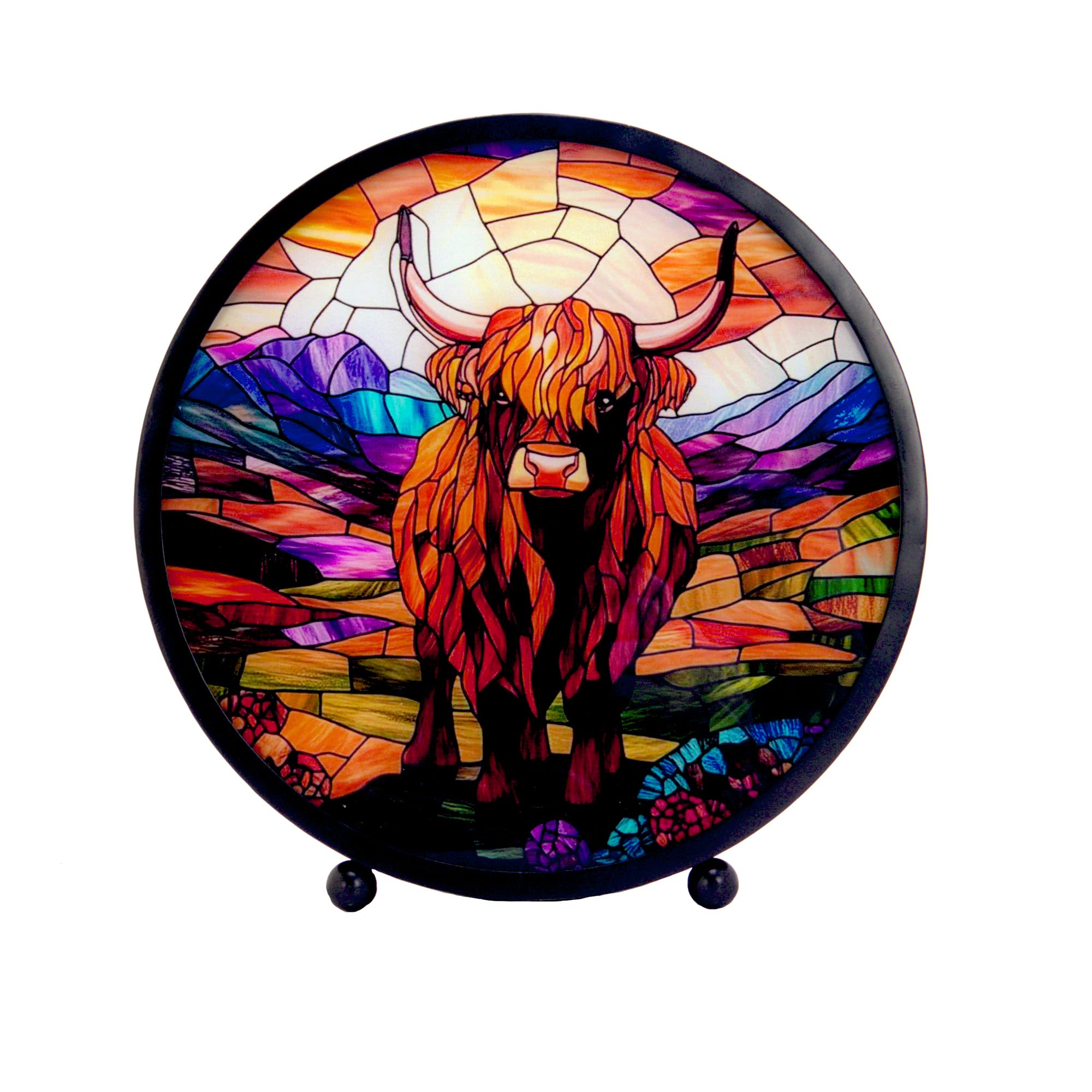 Cello Golden Highland Cow Round Led Lamp – Design, Battery Powered Led Mood Night Light, Decorative Bedside For Home Décor & Ambient Lighting Garden Gift