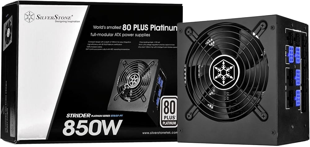 SilverStone Technology Strider 850 Watt 80 Plus Platinum Modular PSU 850 Power Supply - View 1