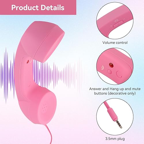 Miniatura 4 de Auricular de teléfono para teléfono celular, teléfono retro rosa con conector de 0.138 in, receptor de teléfono móvil, auriculares antiguos,