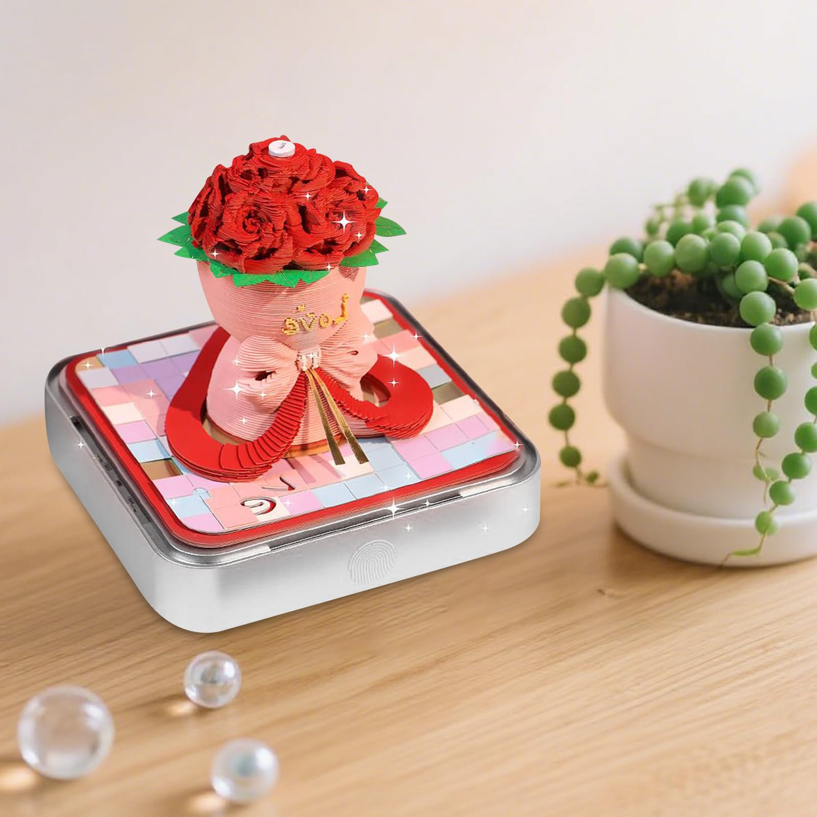 Kalendarz 3D Time Piece 2026 Różowy Blocik Notatnik z Wyrywanymi Kartkami | Notatnik Time Piece z Podświetleniem LED Akrylowe Etui Na Prezent Świąteczny Housewarming