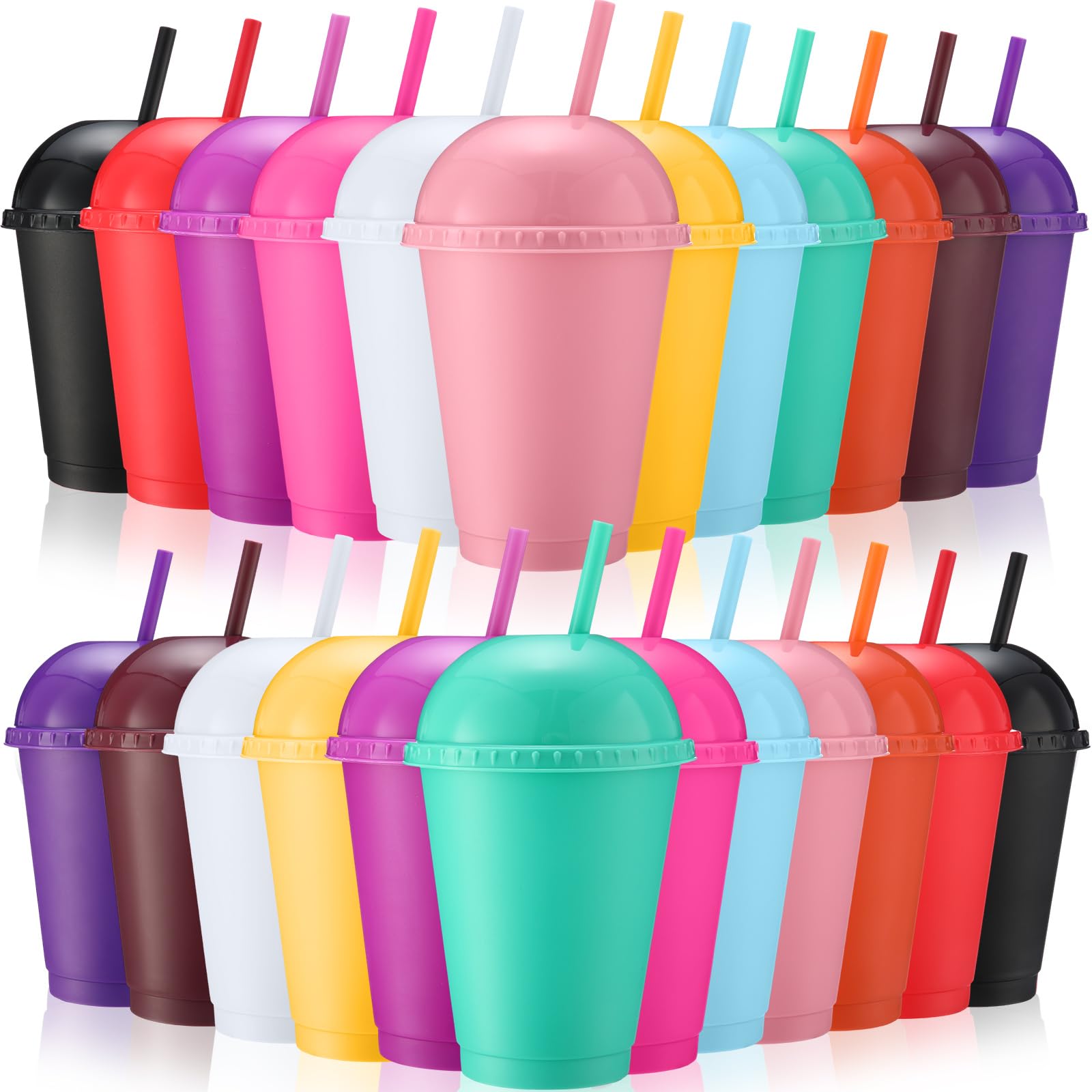 Vasos de plástico con purpurina de 16oz reutilizables y coloridos con tapas de cúpula rígidas