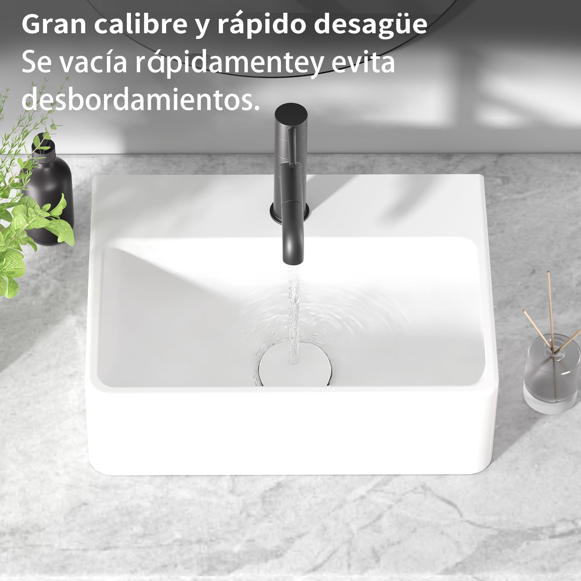NUESTRA VIDA Lavabo sobre encimera de cerámica blanco, diseño rectangular y compacto (40x29.5x12 cm), incluye orificio para grifo, ideal para baños pequeños y aseos