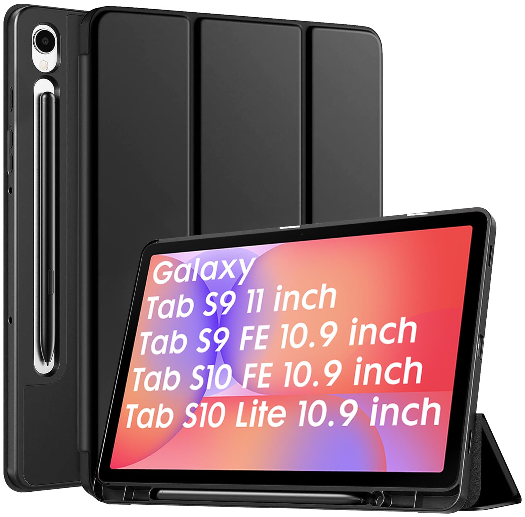 Robustrion Cover for Samsung Galaxy Tab S10 Lite 10.9" / Tab S9 FE/Tab S10 FE/Tab S9 11" with [S Pen Holder], Flip Case for Samsung Tab S10 Lite /S10/S9 FE Tablet Cover [Auto Sleep Wake] - Black