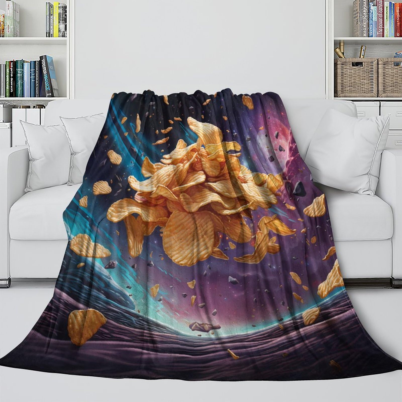 Estampado 3D Crispy-Snacks Manta de habitación Microfibra Ropa de Cama Anti-Bolitas Fantasy-Space-Arte Plaid de habitación Suave para jóvenes Solteros en casa 80×90inch(200x230cm)
