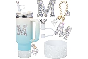 Letter Charms Silicone Boot Straw Topper & Diamond Sticker for Stanley Cup 30/40oz