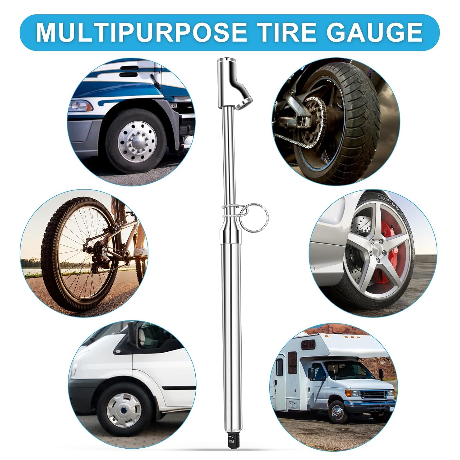 Dual Head Tire Pressure Gauge, Heavy Duty Truck Air Gauge with Two Side Aluminum Scaleplate for Car, Semi Truck, RV, Motorcycle, Range 10 to 150, 2 Pack