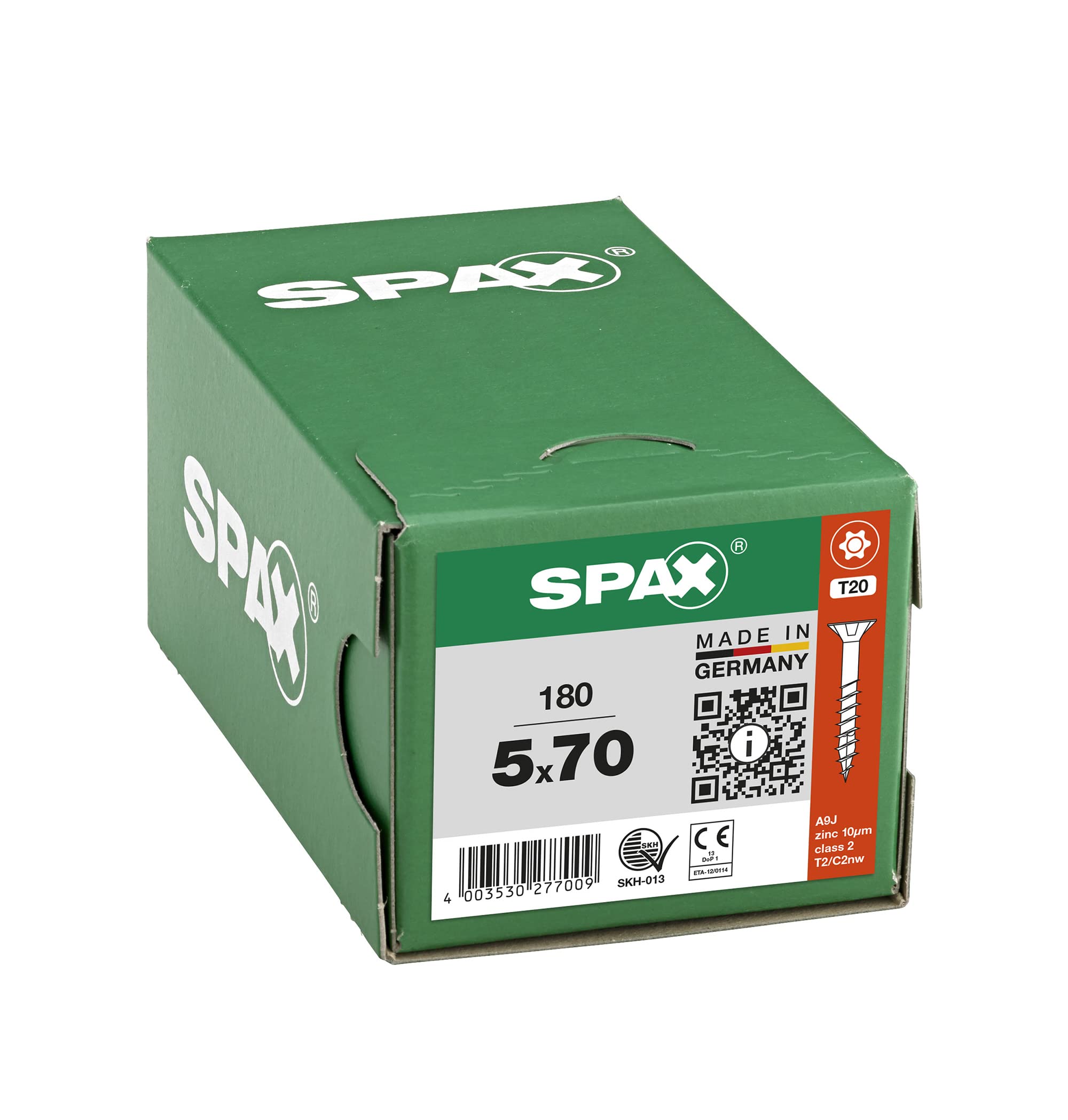 SPAX Tornillo Universal 5x70 Mm - 180 Uds. Con Rosca Parcial Y Cabeza Avellanada, T-STAR Plus T20 Y 4CUT, Protección WIROX A9J Para Interior Y Exterior Protegido
