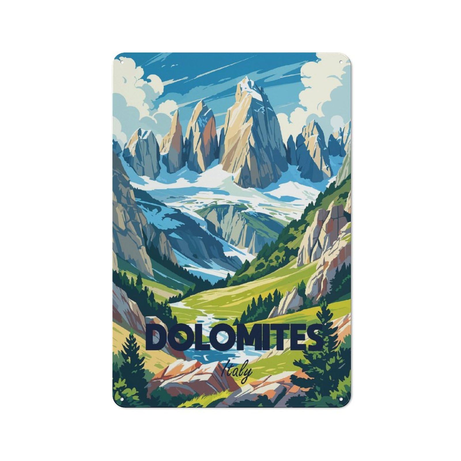 Junmoney Style-12 Simple Retro Dolomites Italy Travel Metal Desk Wall Sign 30X20cm, Studio Wall Plaque For Workspace, Cafe, Shop Or Desk Area