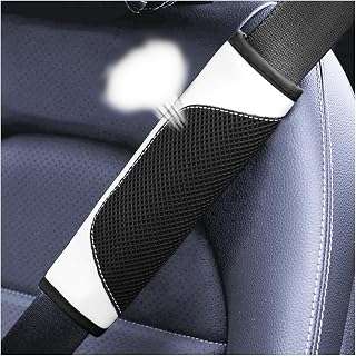 BESULEN Car Seat Belt Pads Cover, 2 Pack Leather Mesh Universal Seatbelt Shoulder Strap Protector, Soft Harness Pad Safety Belt Cover for Comfortable Driving, Car Interior Accessories (White)