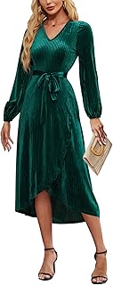 Women's Velvet V Neck Puff Sleeve Dress for Wedding Guest Cocktail Elega...