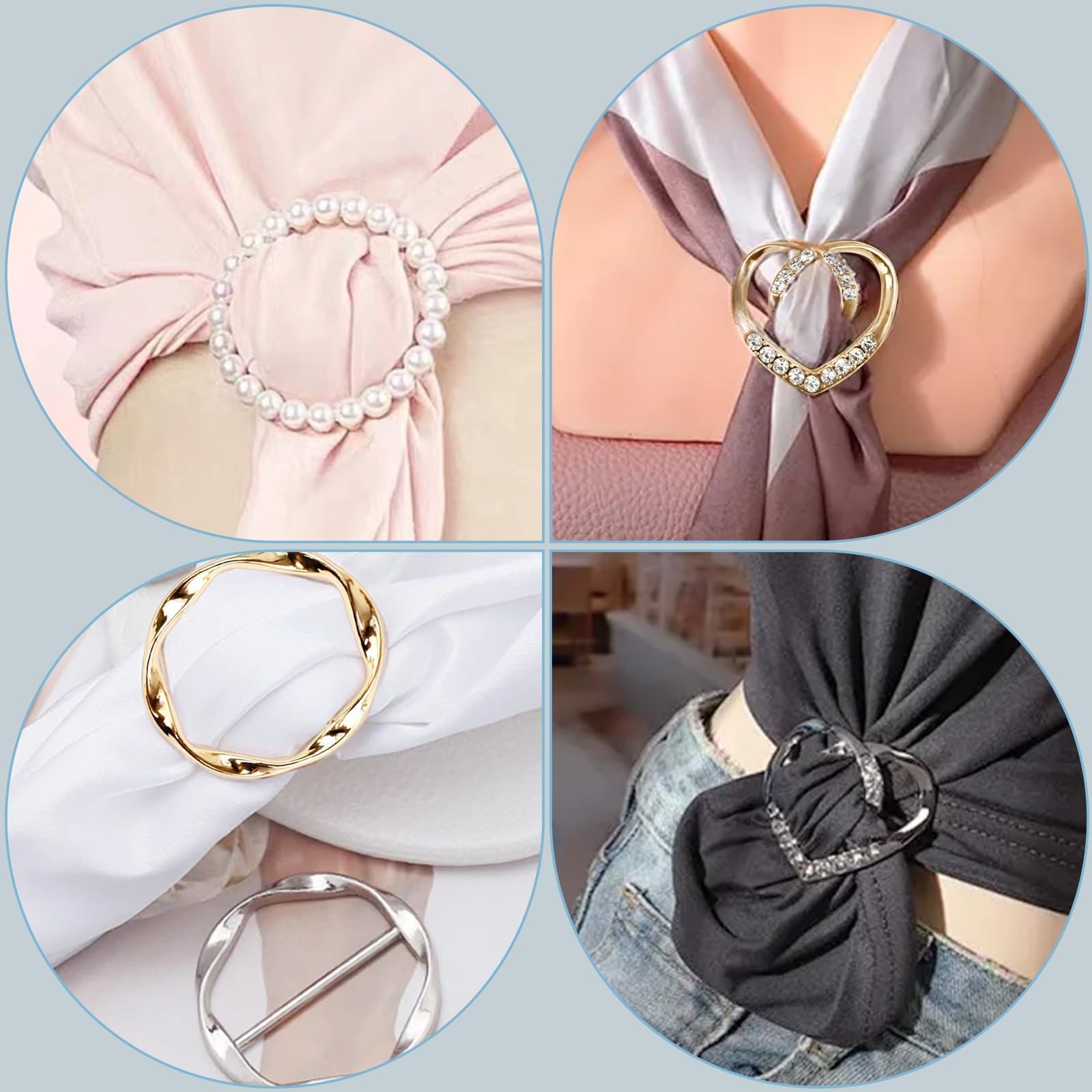 8 Stück Gürtelschnalle Damen, Metall Schalring Tuchring T Shirt Clip T-Shirt Schal Clips Perlenschal Schnalle Modische Accessoires Krawattenringe Brosche für Schal Hemd Taillenmie