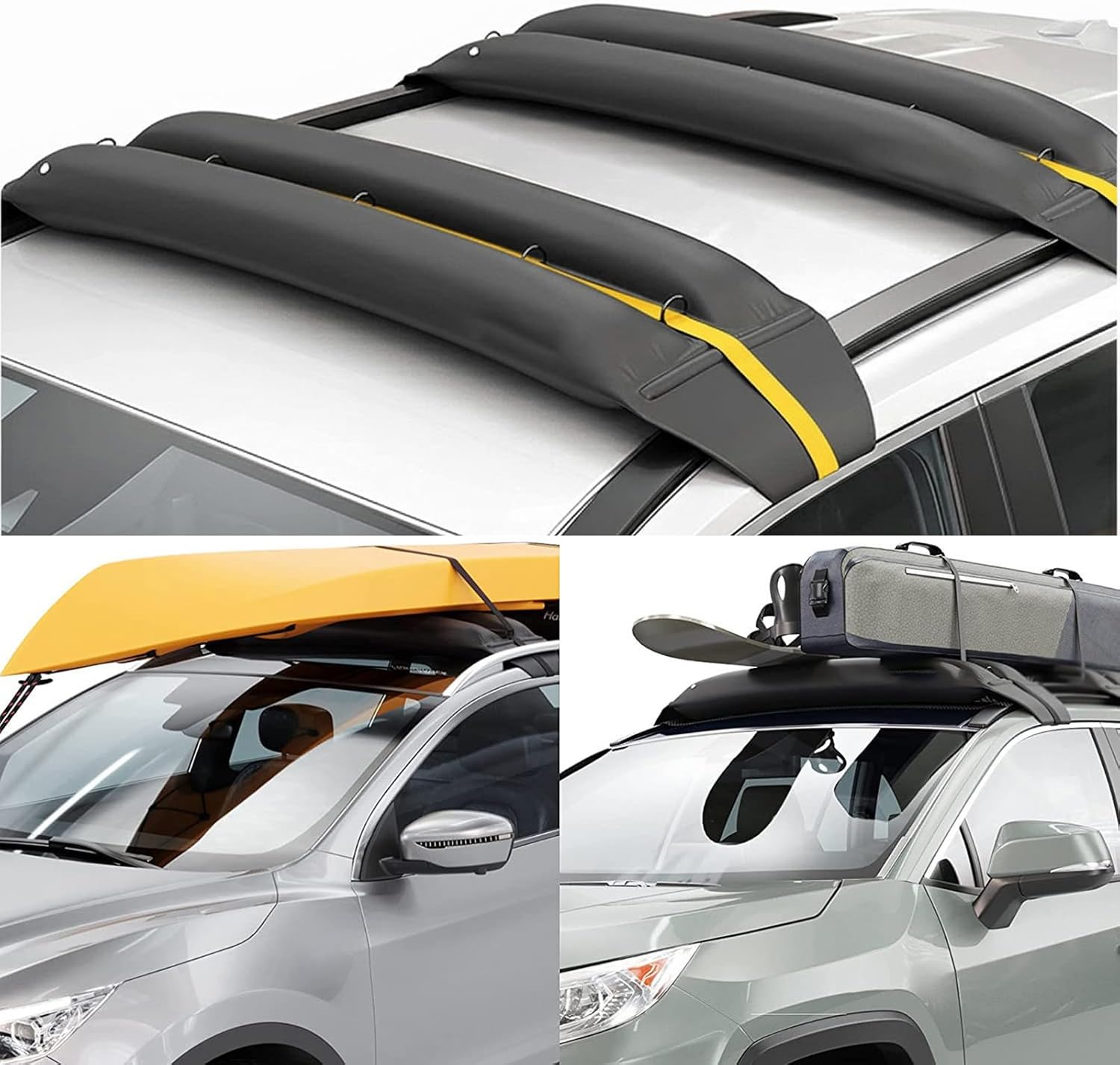 Universal Car Inflatable Roof Soft Rack Pads Luggage Carrier for Kayaks, Canoes, Surfboards and SUPs; Fits Cars and SUVs (Black)
