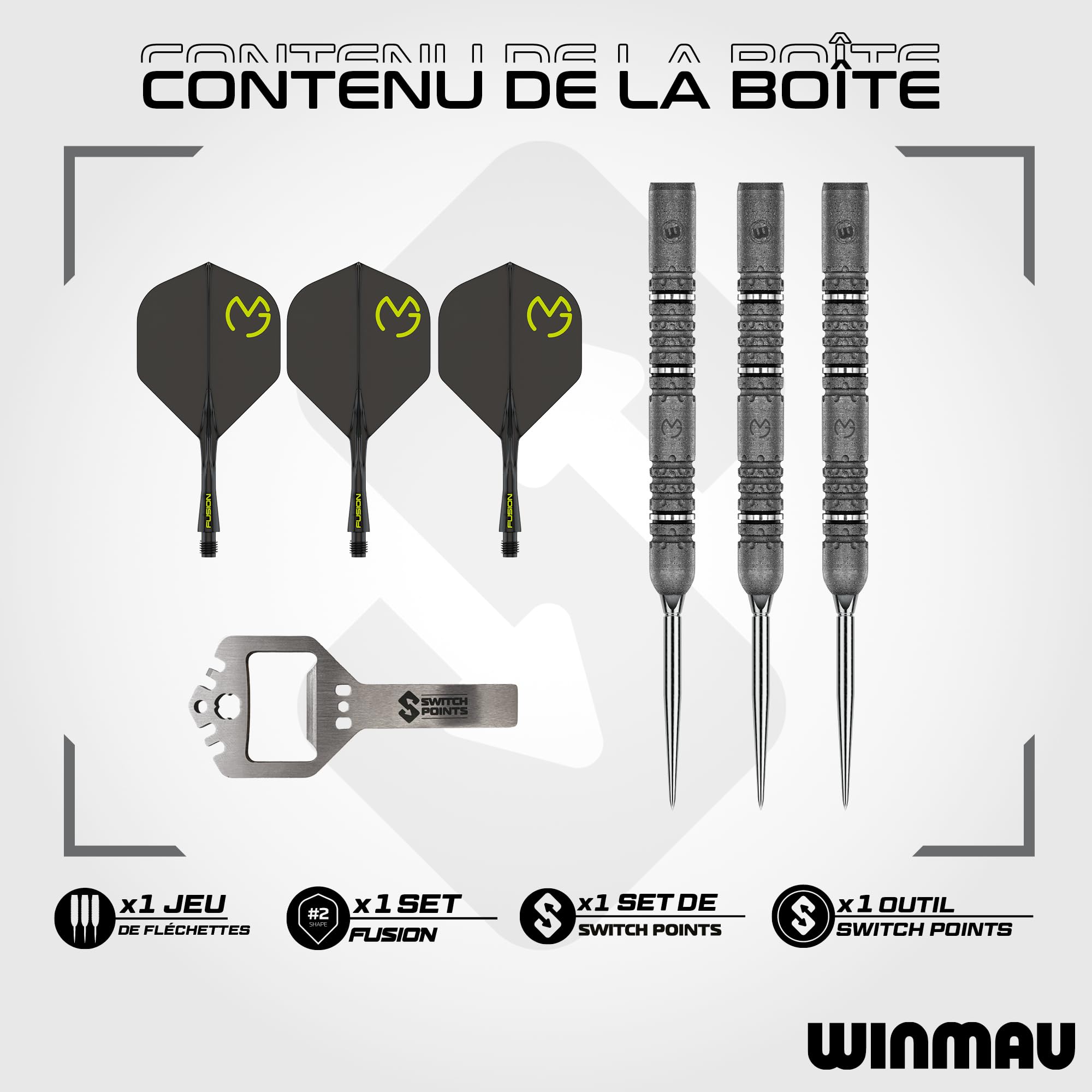 WINMAU Fléchettes Michael Van Gerwen MvG Signature Edition - Standard ou Switch Points - Jeu de fléchettes professionnelles 90 % tungstène avec ailettes et tiges - Fléchettes en acier 22 g, 23 g et 24