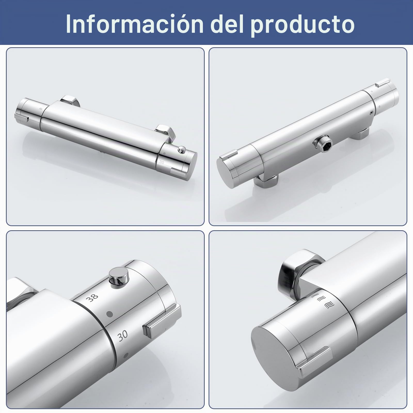 Grifo Ducha Termostatico, Bevankly Termostato Ducha con el Botón de Seguridad de 38 ℃, Grifo Ducha Termostatico de Latón Cromado | Termostato de ducha, grifo de ducha, cromo, latón, grifos de ducha con tope de seguridad de 38 °C
