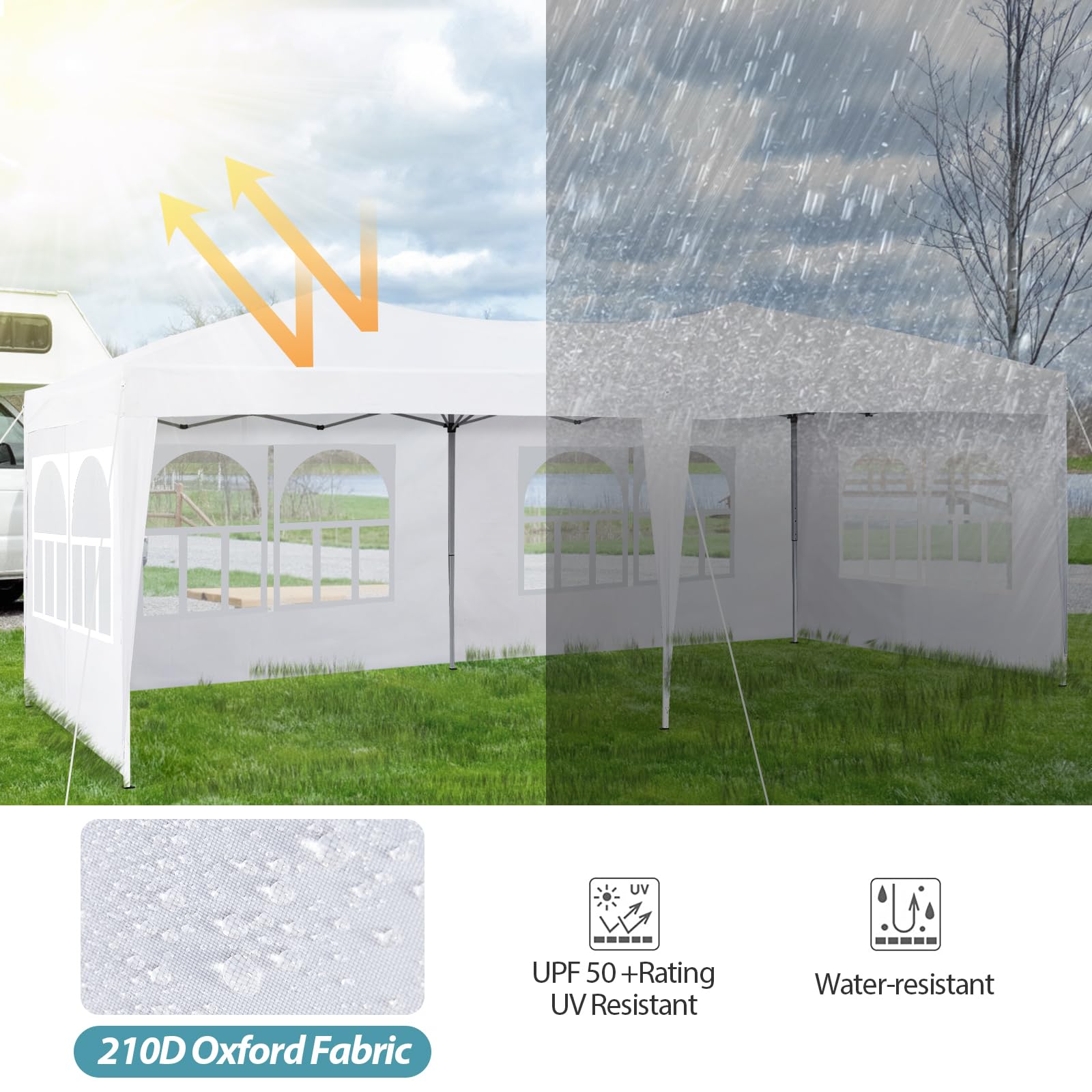 CLIPOP Carpa de jardín de 3 x 6 m con 6 paneles laterales, resistente al agua, anti-UV, con marco de acero resistente y bolsa de transporte para bodas, jardín, fiestas familiares