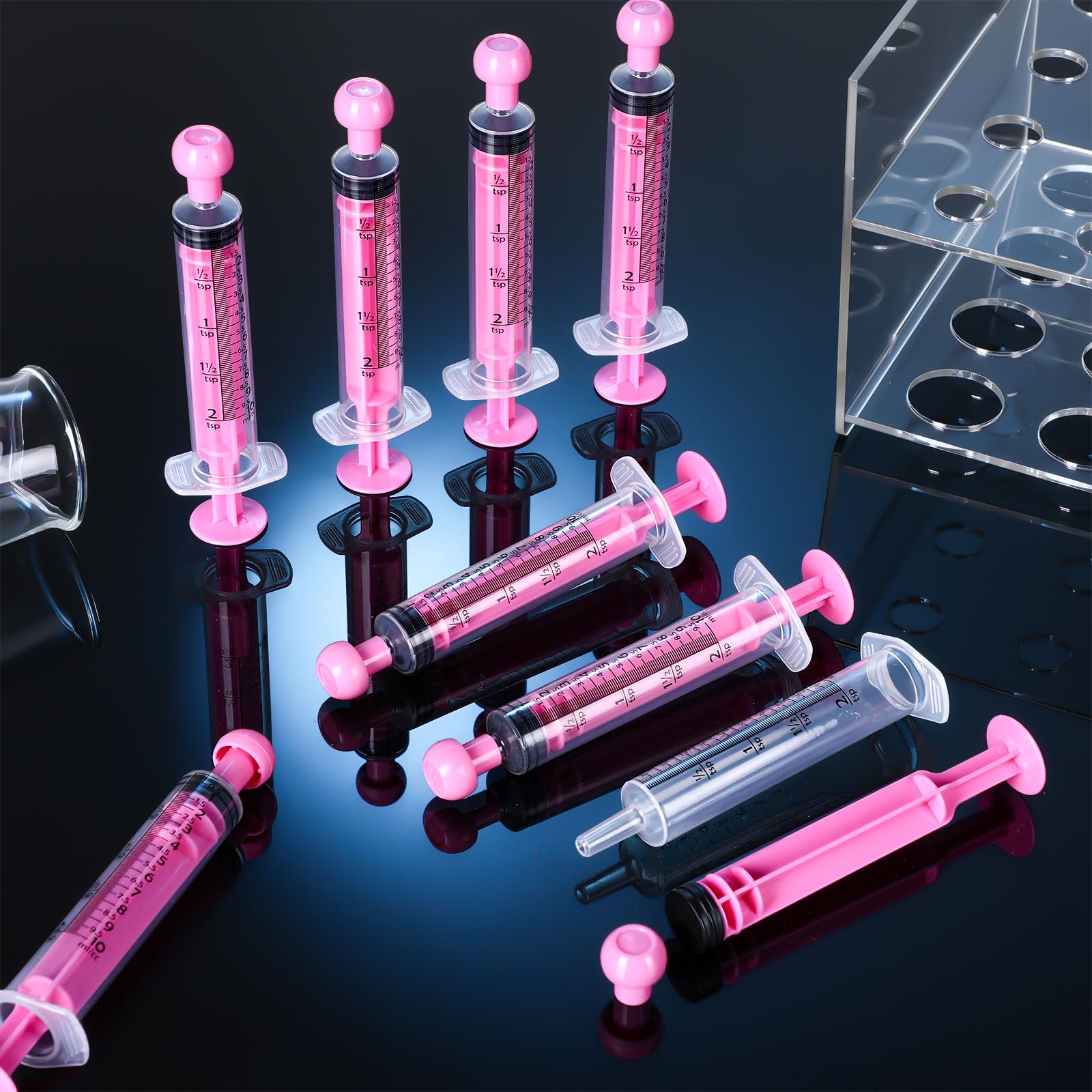 TrelaCo Paquete de 20 jeringas de plástico de 10 ml para líquido con tapas, jeringa oral sin aguja, jeringa de medición de color, herramientas dispensadoras selladas individualmente para medición de