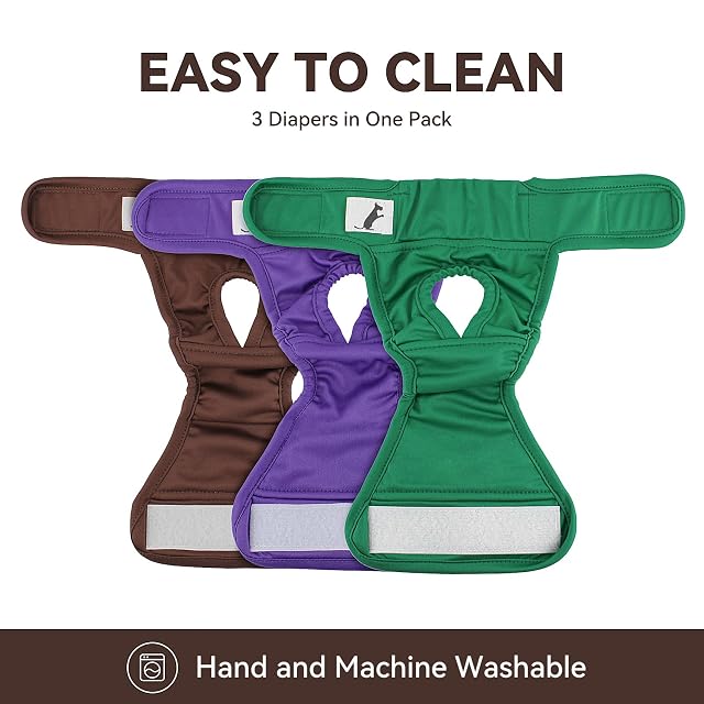 Foto 4 de 6 de Enjoying Pañales reutilizables para perros (paquete de 3), impermeables, duraderos, con velcro flexible, S