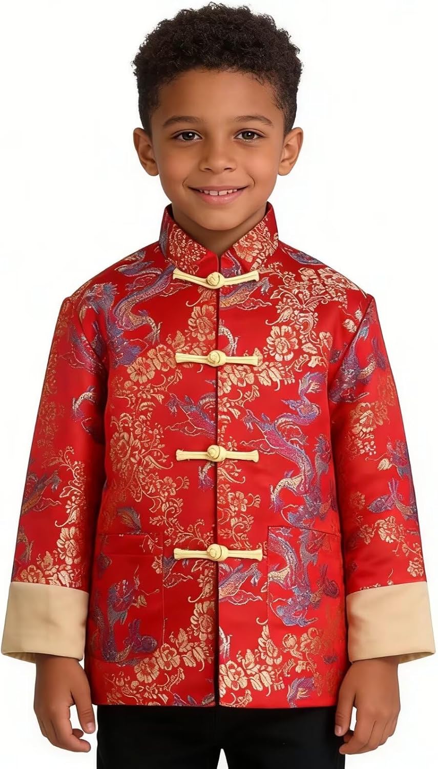 Boys Lunar New Year Chinese Jacket Dragon Traditional Coat Outfits Kids Tang Suit - Image 3