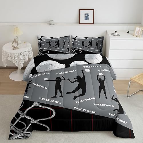 Miniatura 8 de Erosebridal Juego de ropa de cama de baloncesto tamaño Queen, juegos de edredón deportivos para niños, color gris y negro, juego de ropa de cama de