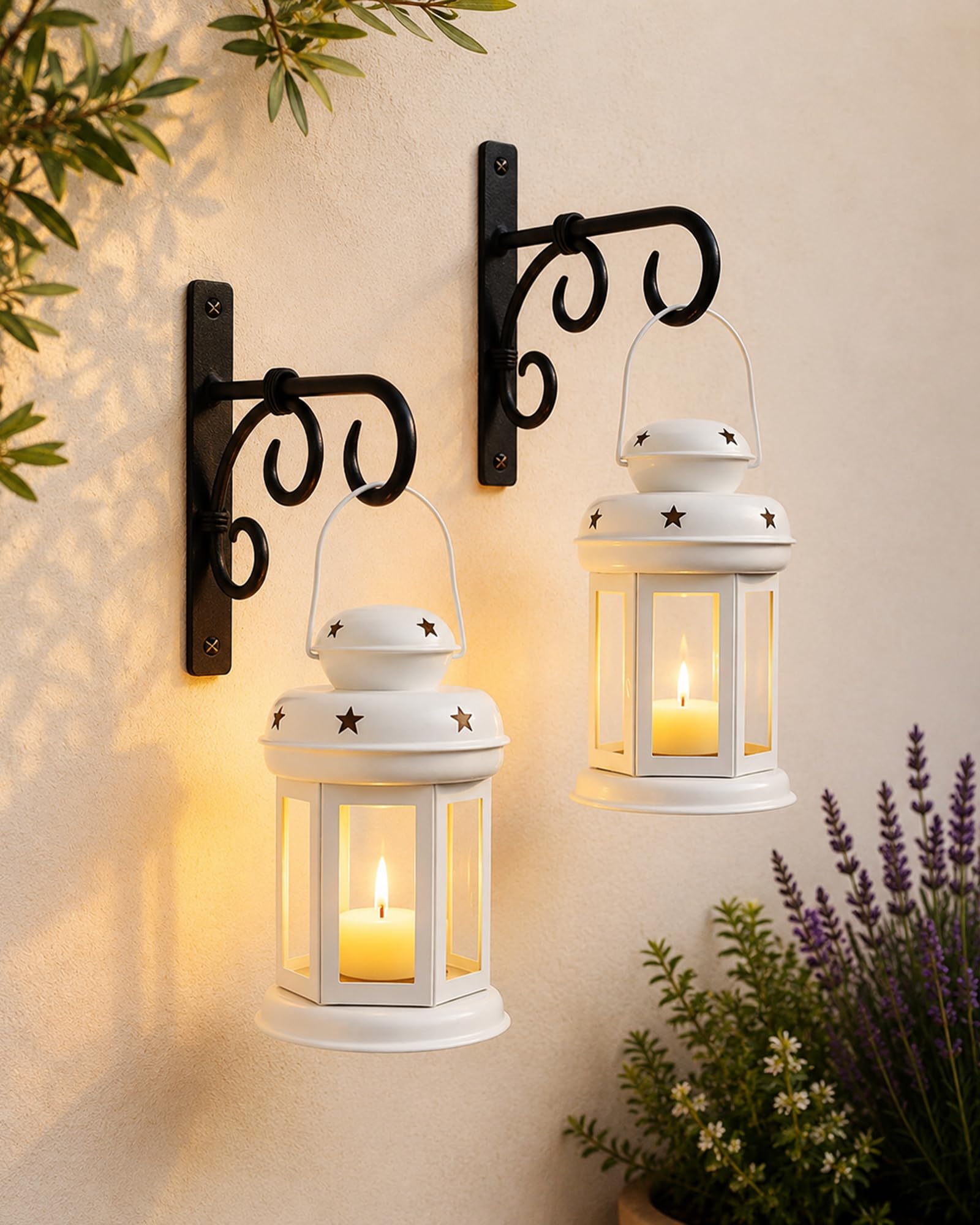Homesake® Wall Star Light Decorative Metal Lantern Indoor/Outdoor Hanging Lantern, Set of 2 Designer Candle Tealight Holder with Wall Hook, Festive Décor, Diwali Decoration for Home, (White)-image-40