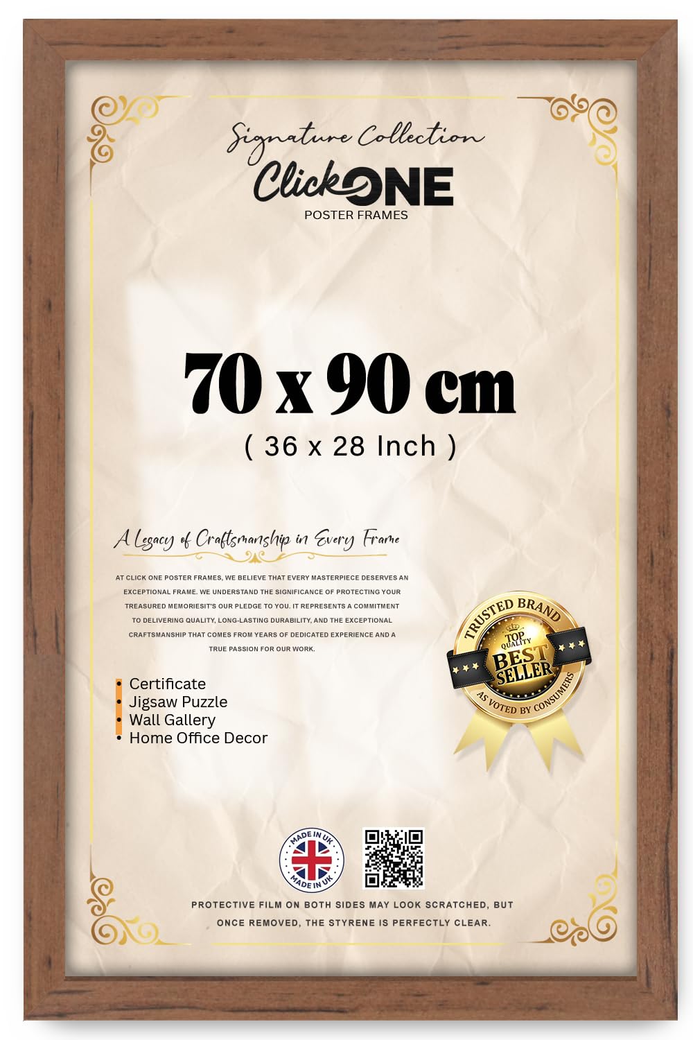 Click One Magnificent Rectangle 70 X 90 Cm Picture Frame Engineered Wood Polished Perspex 36 X 28 Inch Wall Display For Art Galleries Home Interiors Studio Exhibition Walnut Finish