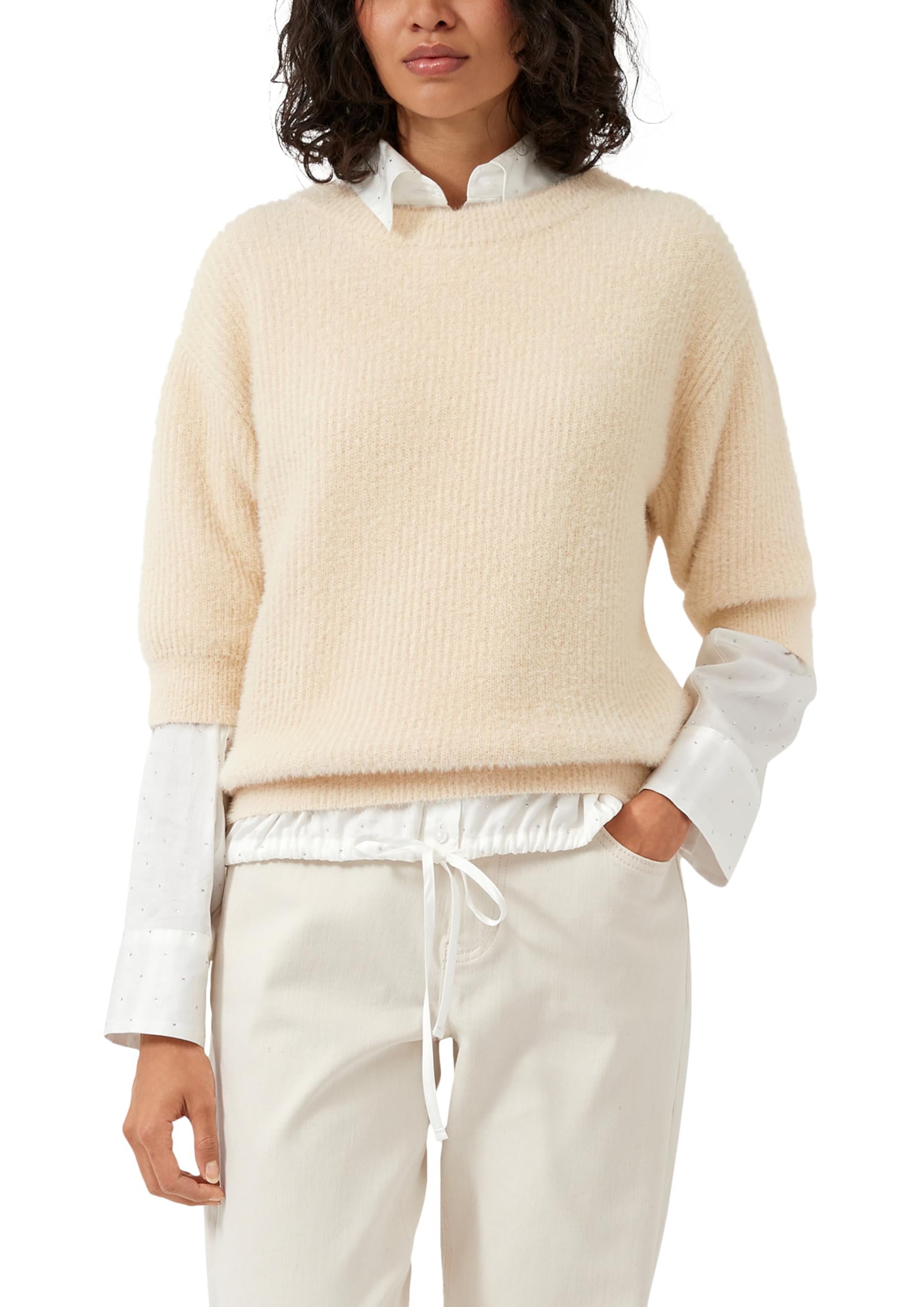 s.Oliver Flauschiger Strickpullover mit halbem Arm