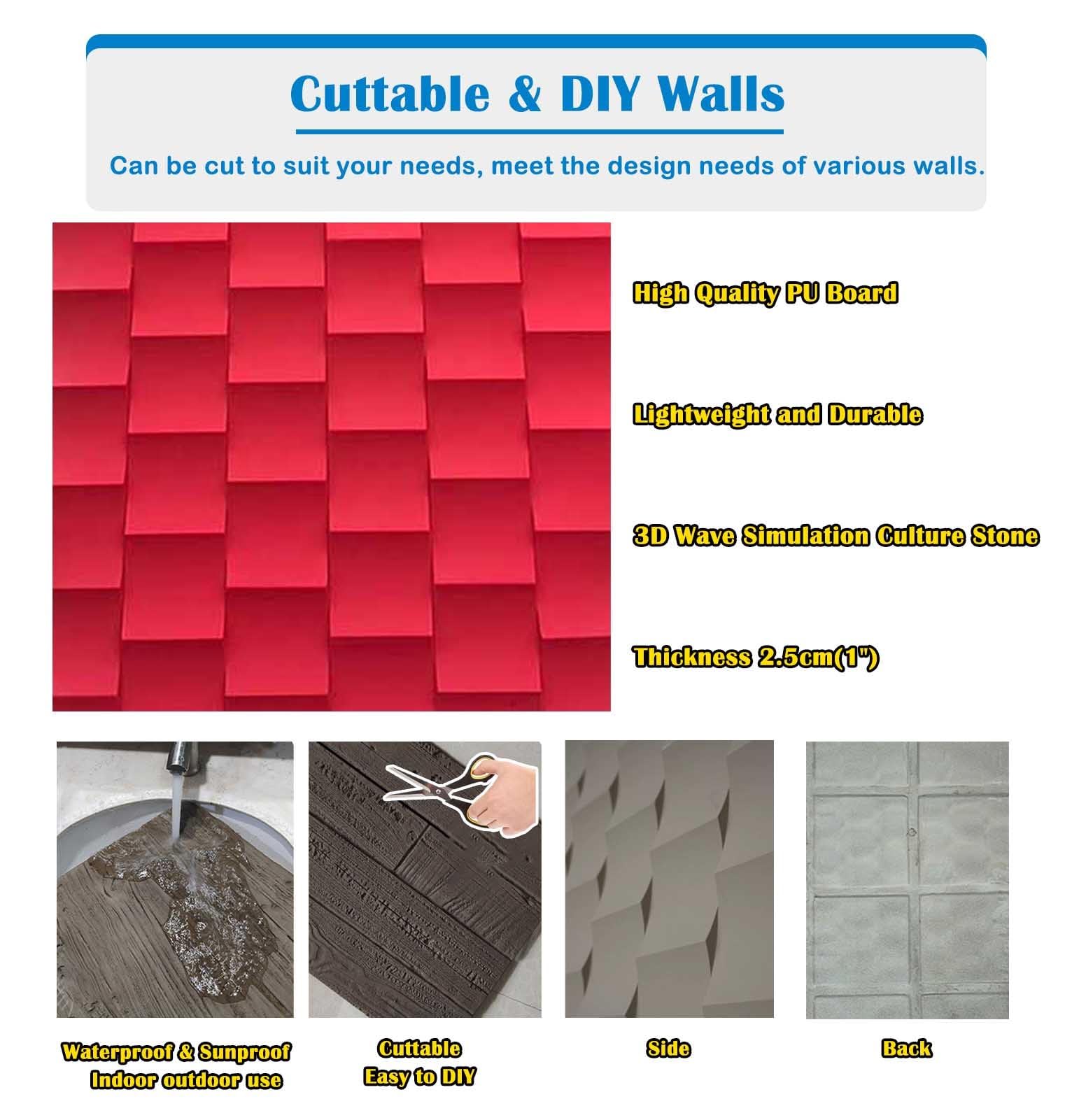Paneles Decorativos para Pared Interior Exterior Paneles de Pared 3D con Textura de Baldosas de Piedra, Paneles de Revestimiento de Pared de PU Impermeables, para Decoración de Interiores Residenciale