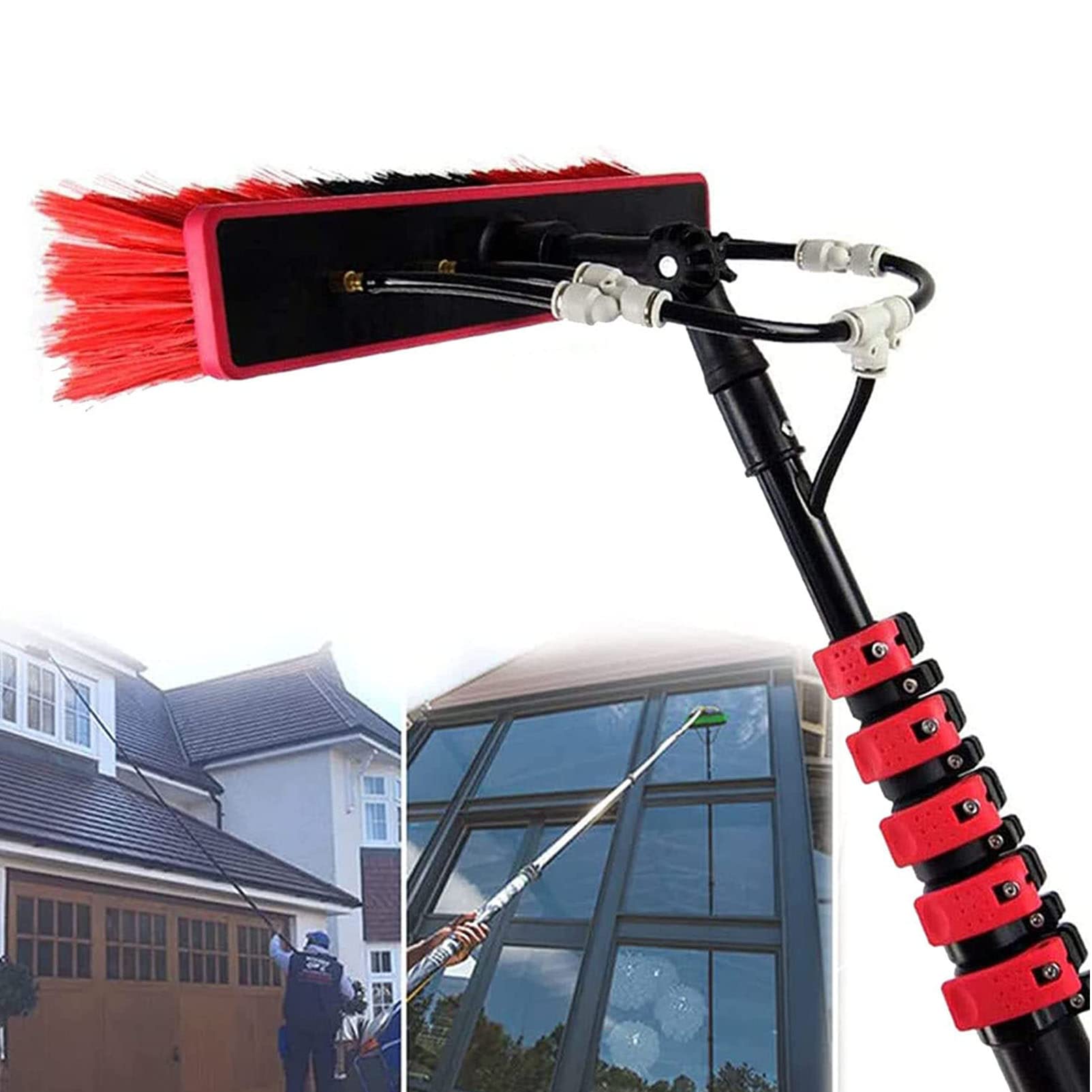 OLSKFUH 39Ft Telescopic Water Fed Pole Kit - Window Cleaning Brush & Glass Cleaner For Solar Panels Outdoor Use Easy Spray Washer System - Perfect For High Reach Cleaning,35cm Brush Head-7M/24FT