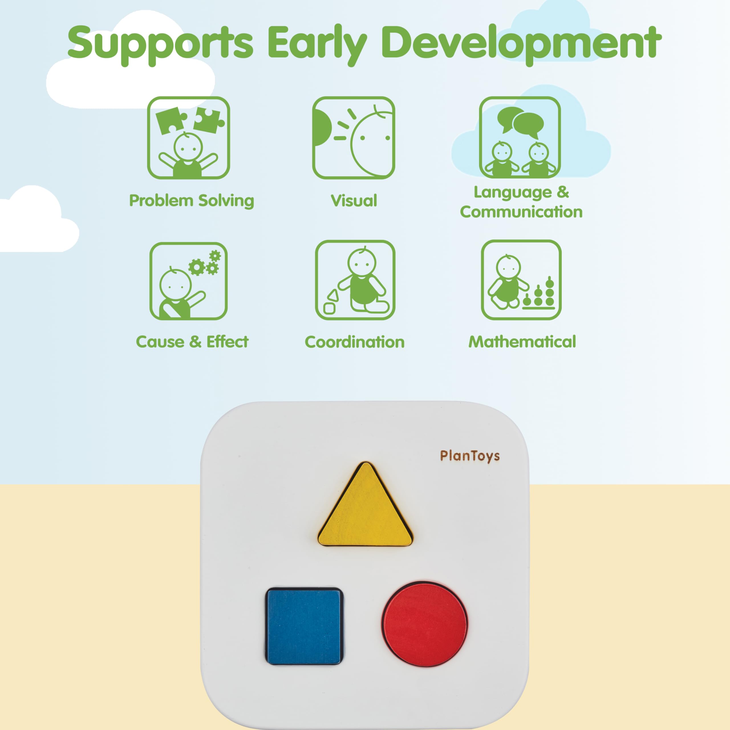 PlanToys Shape and Sort It Out Bin Giocattolo in legno Montessori in legno | Motore fine, risoluzione dei problemi e attività di apprendimento matematico precoce | Giocattolo educativo ecologico