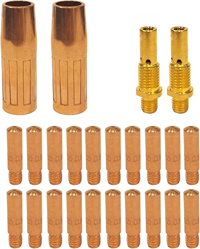 Lincoln Magnum 100L Tweco Mini#1 Kit de pistola Mig 20 puntas de contacto 11-30 0.035 pulgadas + 2 boquillas de gas 21-50 12 pulgadas + 2 piezas