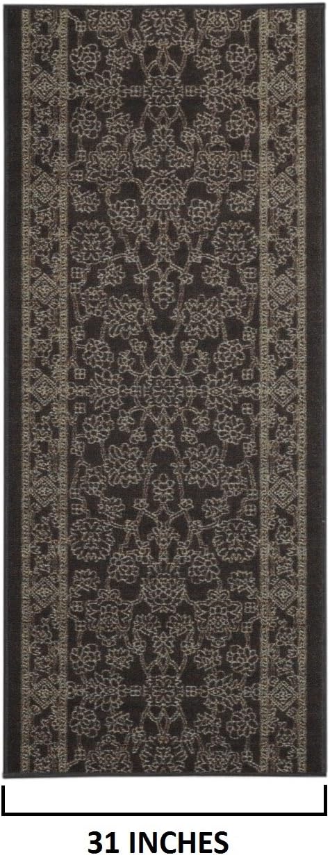 Custom Size Brown Egyptian Print Traditional Persian Rubber Backed Non-Slip Hallway Stair Runner Rug Carpet 31 inch Wide Choose Your Length 31in X 27ft