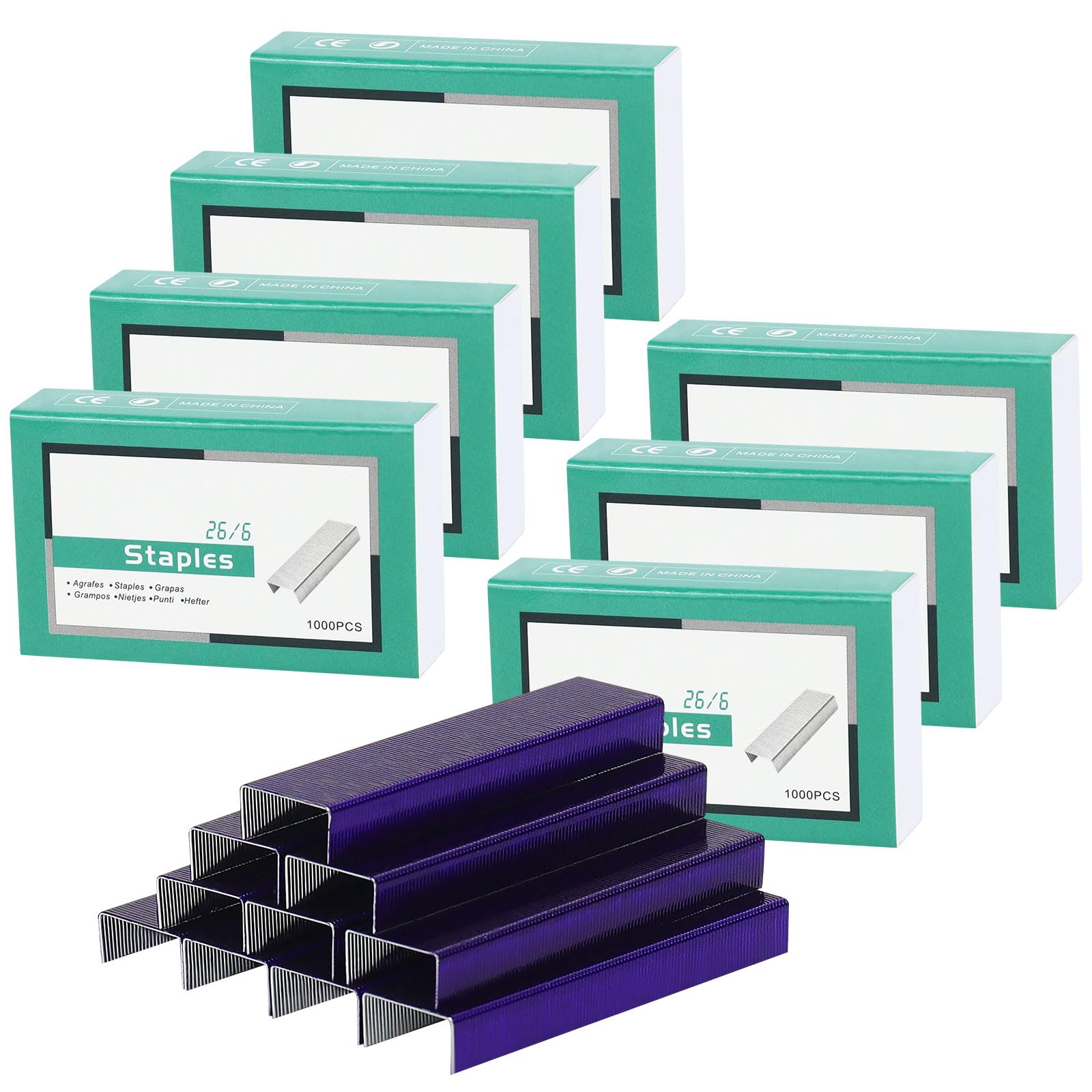 7 Pack Purple 26/6 Standard Staples for Desk Stapler, 1000Pcs Colored Staples per Pack, 7000Pcs in Total (Purple)