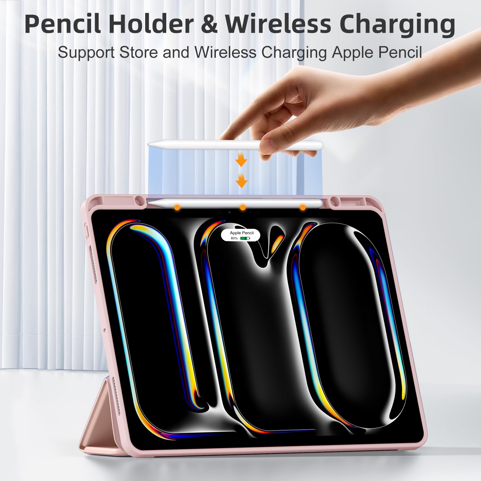 Funda para iPad Pro de 13 pulgadas 2024 (M4) con soporte para lápices, cubierta trasera de TPU suave para iPad Pro 13, soporte triple, soporte para lápiz Pro y lápiz (USB-C), encendido y