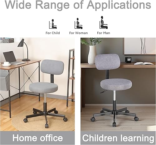 Miniatura 9 de JJS Silla de computadora tapizada con respaldo bajo, ergonómica, ajustable, giratoria, pequeña, para oficina en casa, con almohadilla de cojín de