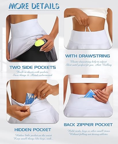 Miniatura 3 de Falda de tenis plisada para mujer con pantalones cortos atléticos de golf con bolsillos de cintura alta para entrenamiento y correr