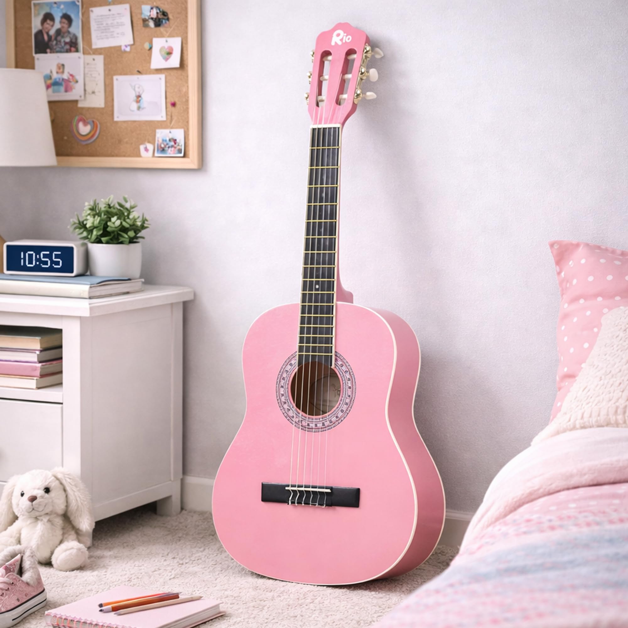 Akustikgitarren-Set (3/4-Größe, für Kinder von 9-12 Jahren, inkl. Tasche, Gurt, Plektren, Stimmpfeifen 3/4 size rose