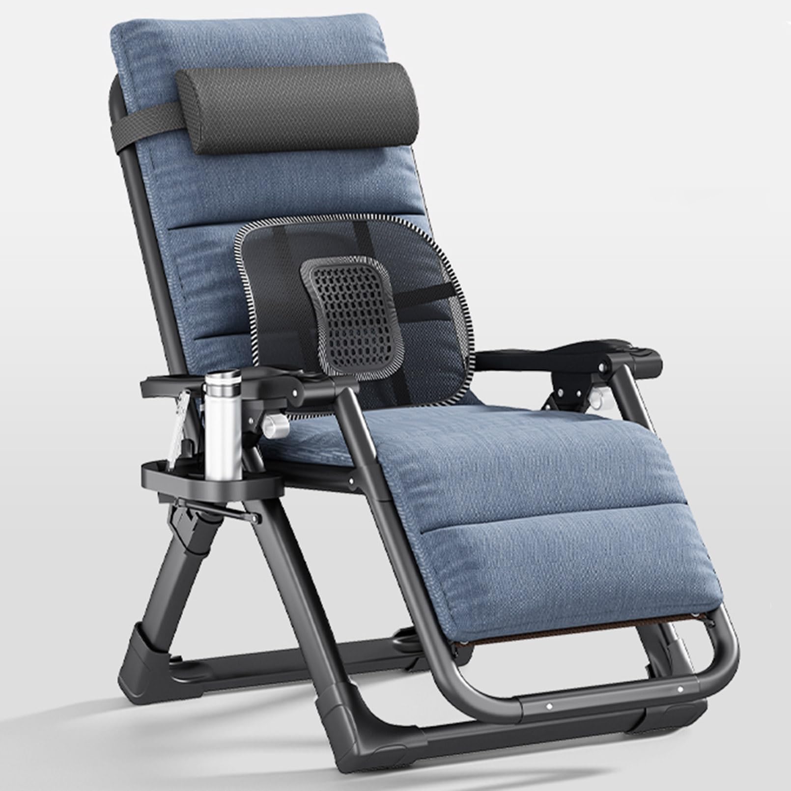 Chaise longue de patio inclinable et pliante avec grand porte-gobelet