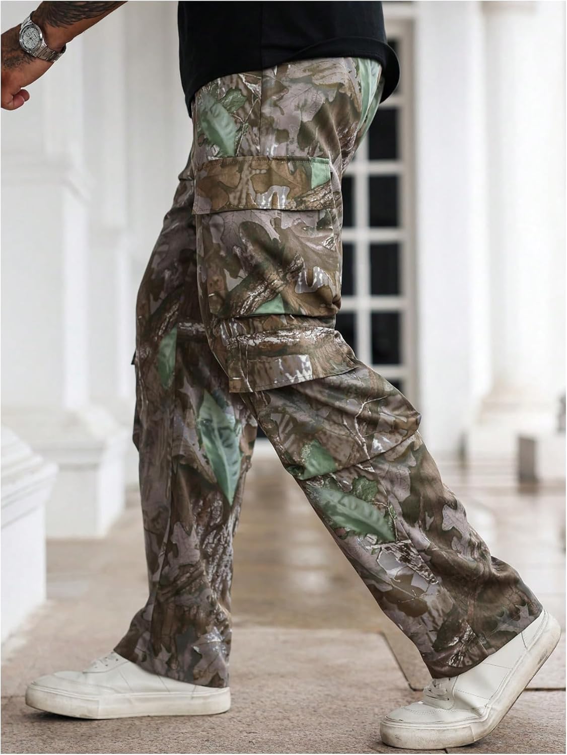 Verdusa Men's Camo Cargo Pants Straight Leg Drawstring Waist Long Trousers with Multi Pockets - Image 4
