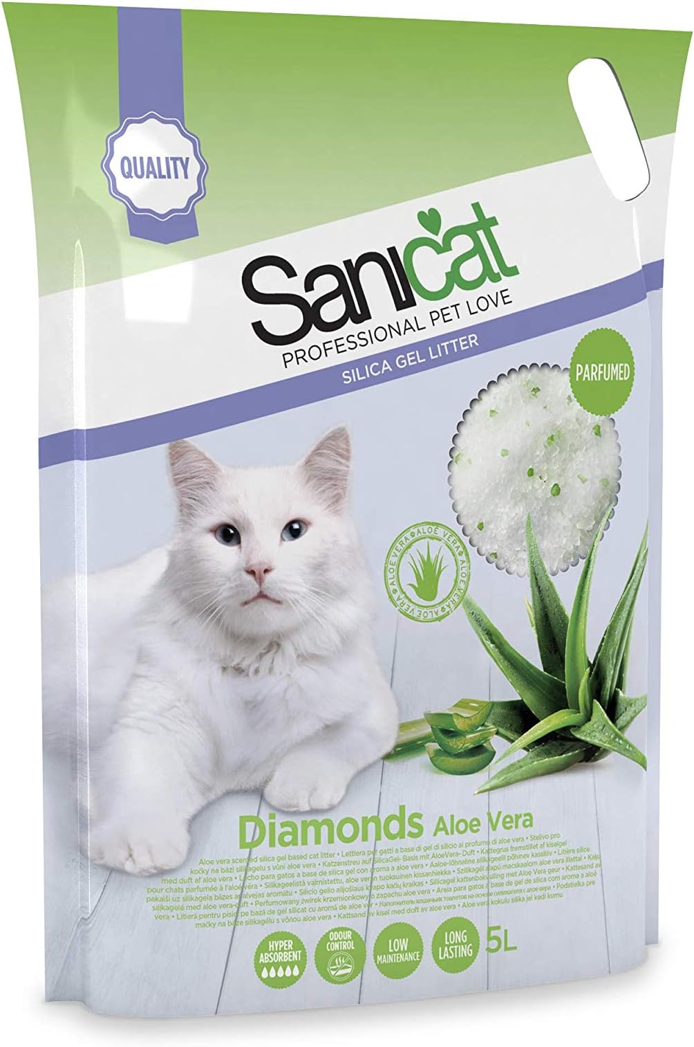 Sanicat Diamonds Aloe Vera Silica Gel Cat Litter, 5L Amazon.co.uk
