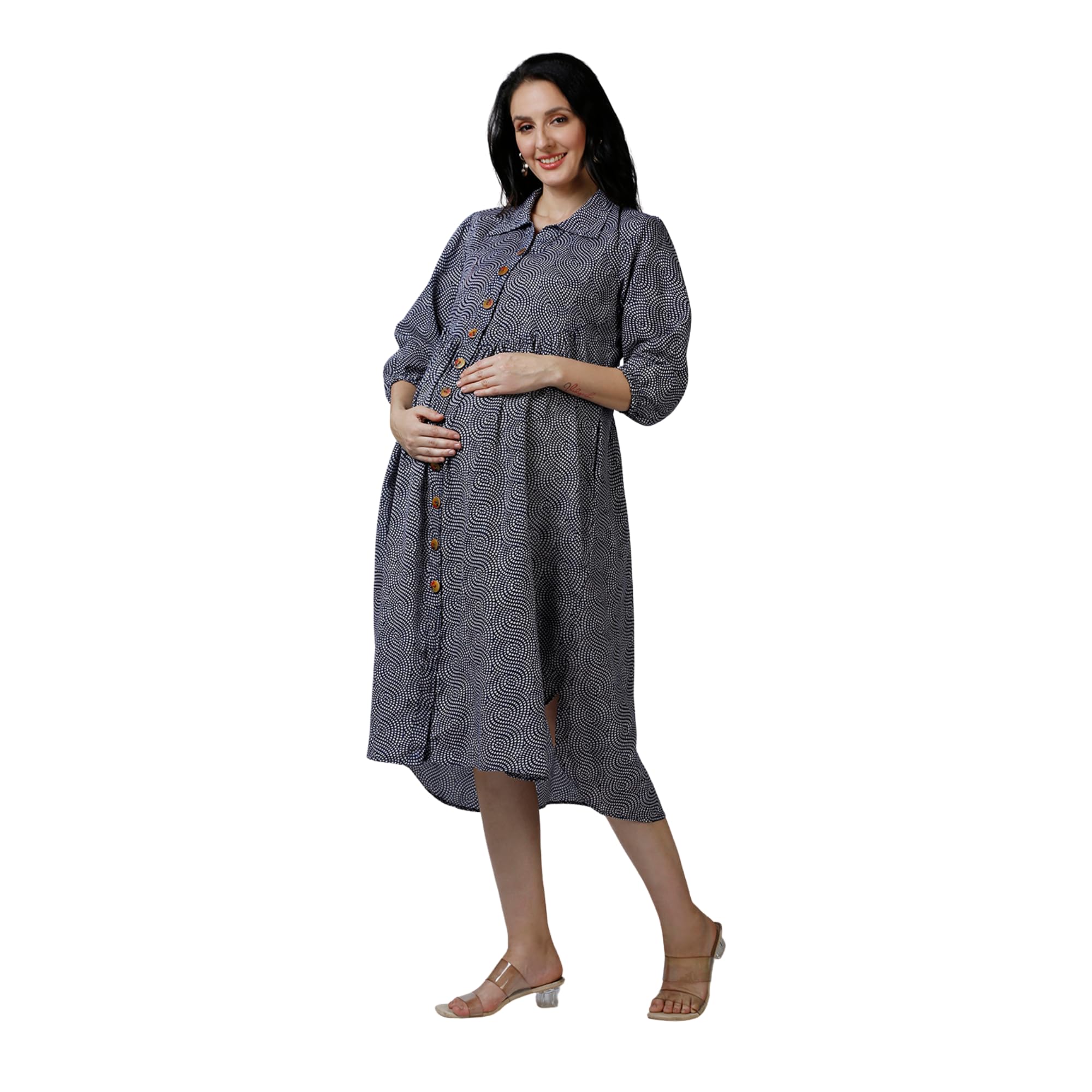 Womens Navy Blue Maternity Dress-image-10