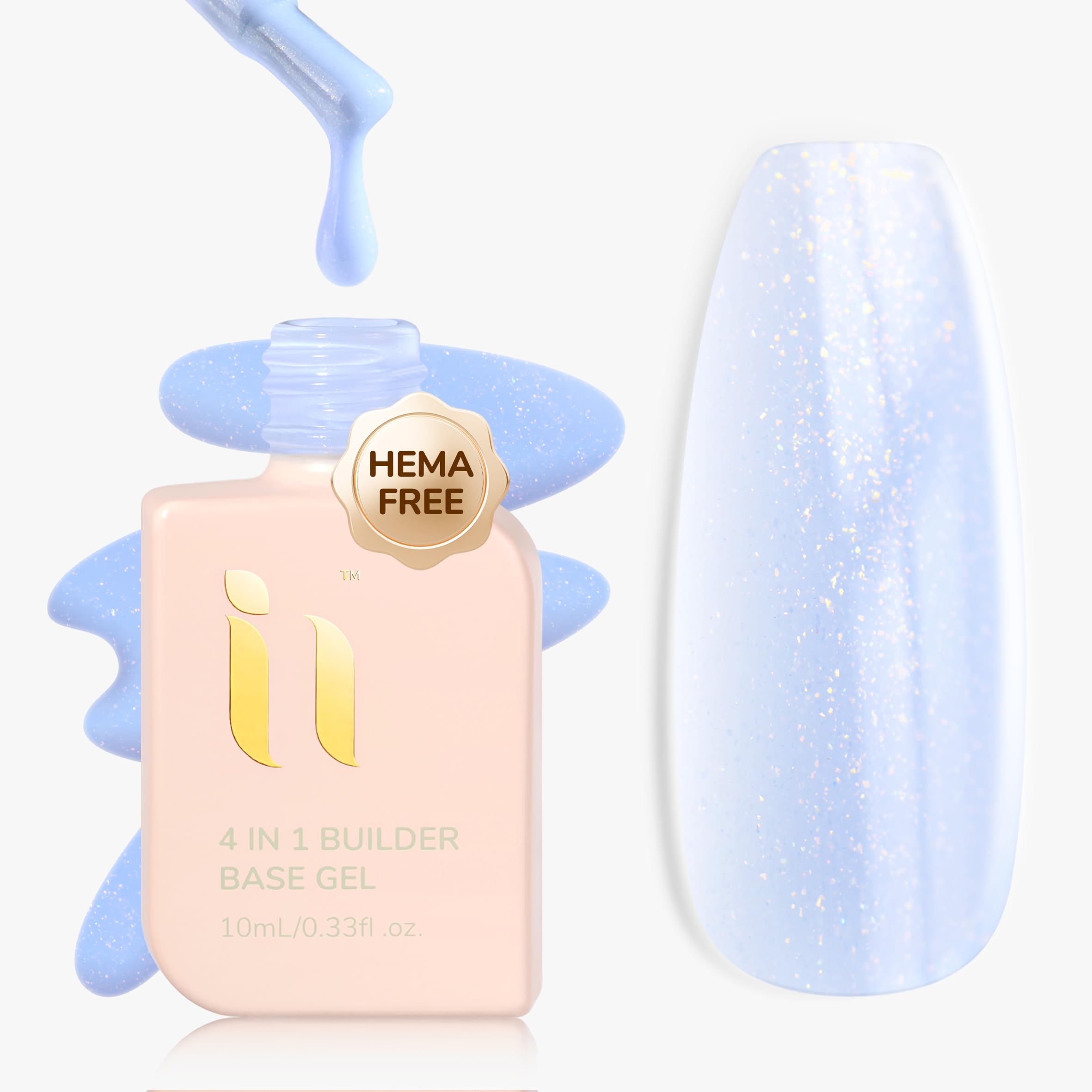 idyllbeauty Hema Free Rubber Builder Base Gel, For Strengthens Damaged Thin Nails, Hypoallergenic Shimmer Soak Off LED & UV Lamp Needed 10ml